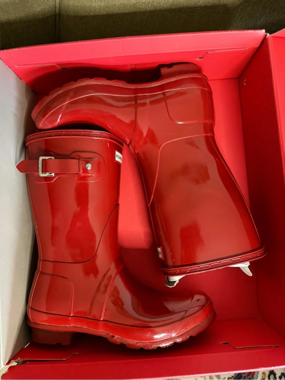 Hunter Original Short Gloss Red Rain Boots Women's Size 8 Waterproof Box